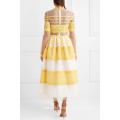 Lace Tulle Branco E Amarelo Long Sleeve Maxi Vestido De Verão Fabricação Atacado Moda Feminina Vestuário (TA0299D)